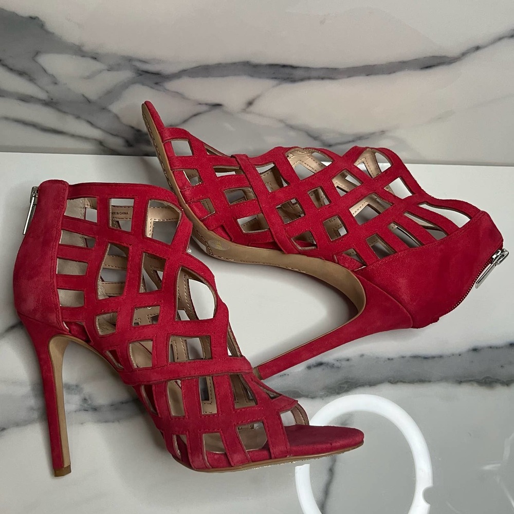 Vince Camuto | Red Leather Back Zip Tatianna Heels Sz 8.5 - Picture 7 of 8